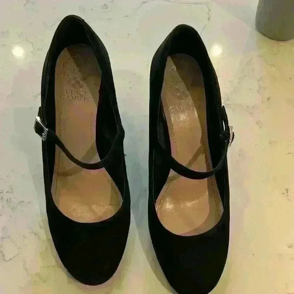 Vince Camuto Mary Jane’s size 9.5 wedge heel black suede - Picture 1 of 5